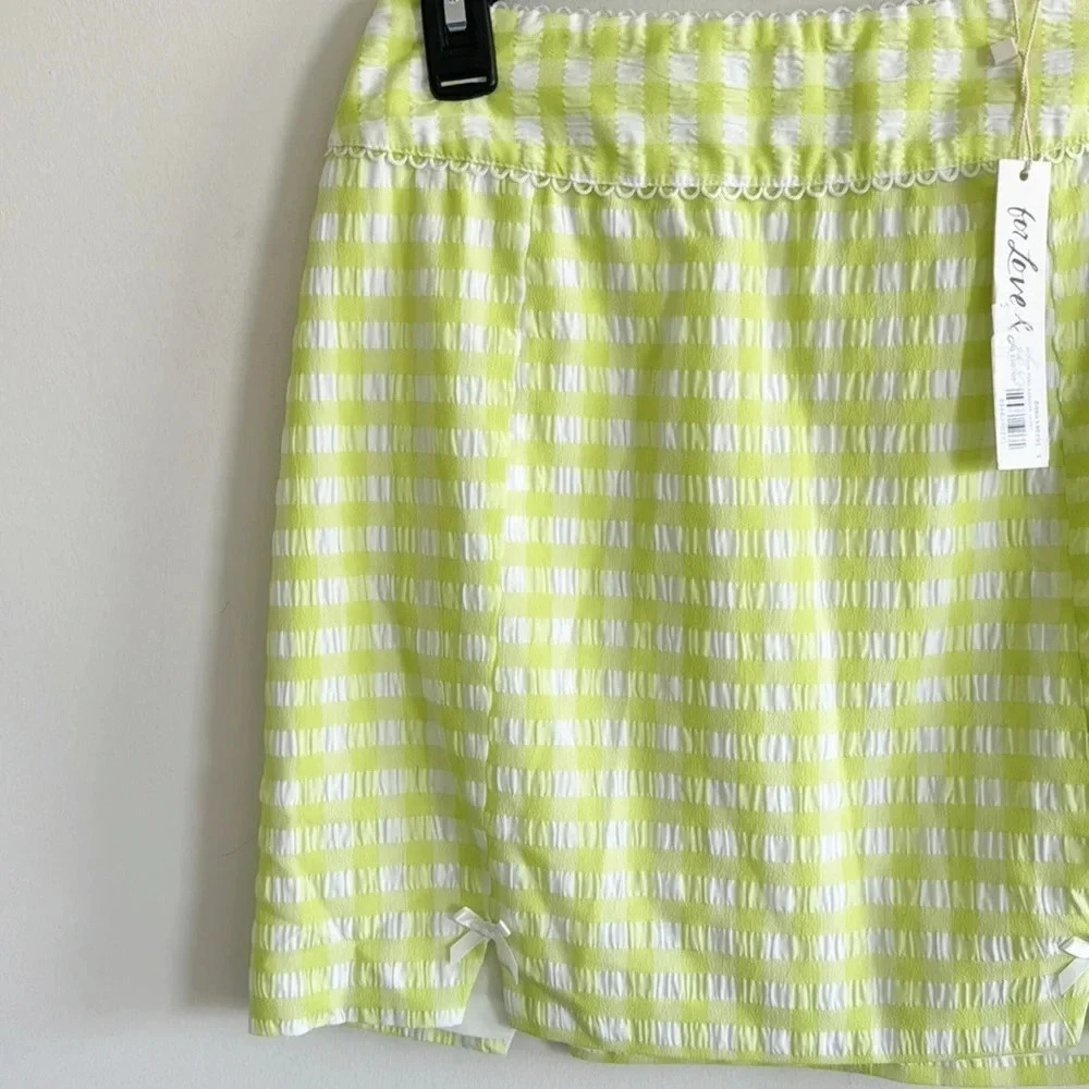 For Love and Lemons lime green gingham plaid mini skirt with bows NWT sz S & XS - Picture 3 of 9